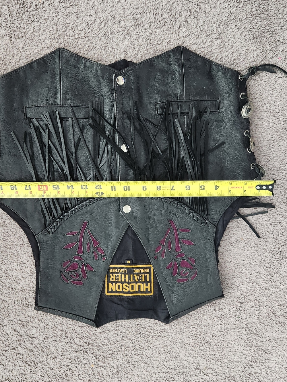 Hudson Leather Black Fringe Vest with Burgundy Floral Inlay - Picture 6 of 6